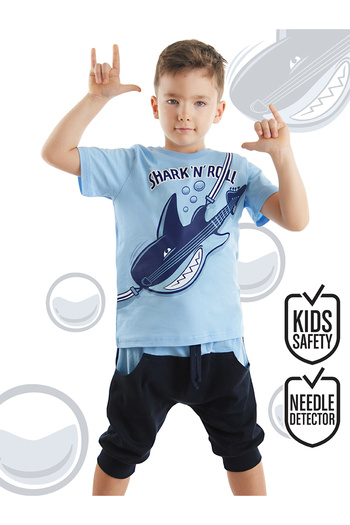 Denokids Sommer-Set aus T-Shirt und Capri-Shorts „Shark'n Roll“ für Jungen