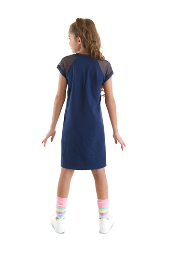 MSHB&G Marineblaues Glitzer-Sommerkleid für Katzenmädchen – detaillierte Ärmel