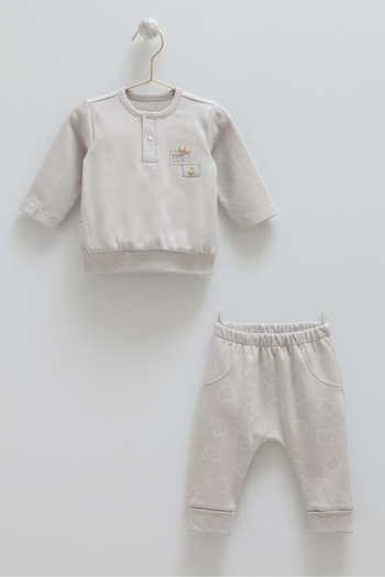 DIGERUI Very Cool Collar Buttoned Top and Bottom Set Gray