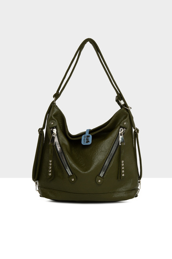 Bagmori Khaki Women's Soft Textured Double Cross Zipper Strap and Back Casual Bag M000008642