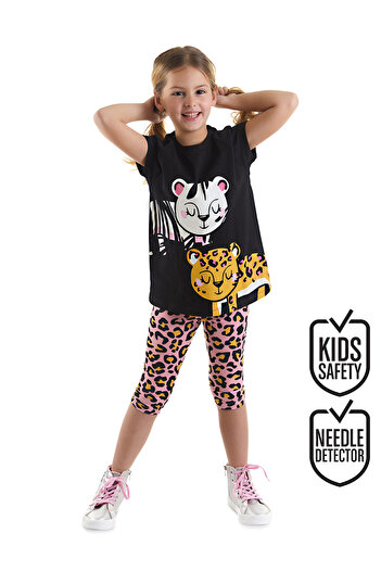 MSHB&G Sommer-Tunika-T-Shirt-Leggings-Set für Mädchen mit Leoparden- und Zebramuster