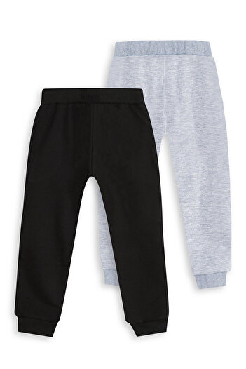 Denokids Unisex Black-Grey Melange 2-Piece Sweatpants Set
