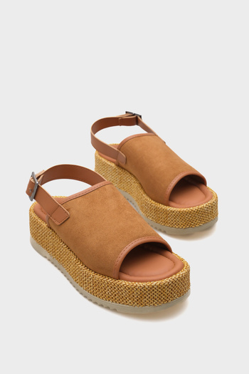Capone Outfitters Vena Straw Single Buckle Wedge Heeled Women's Sandals
