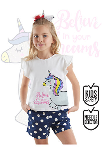 Denokids Polka Dot Unicorn Girls Summer T-Shirt Poplin Shorts Set