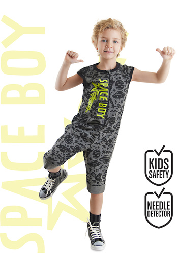 Denokids Grauer Overall für Jungen mit Weltraumrakete