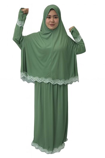 ALDAİR Double Piece Women's Hijab Embroidered Prayer Dress Anti-Sweat Sendy Fabric 800 Grams