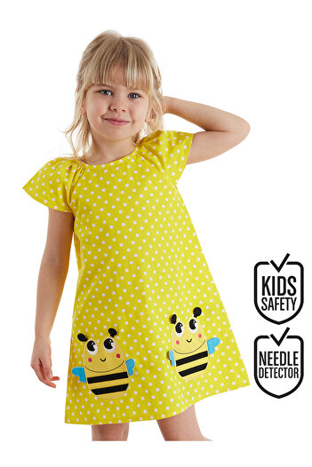 Denokids Κίτρινο πουά καλοκαιρινό φόρεμα για κορίτσια