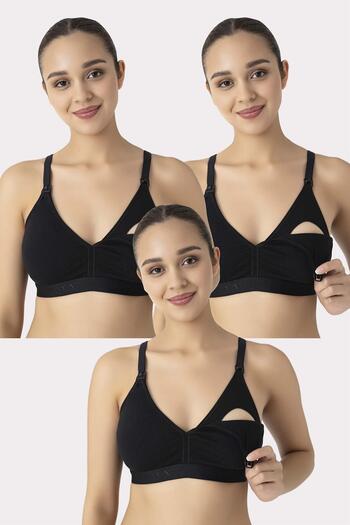 Arma Yıldız Nursing Bra with Removable Pads Set of 3 Black Cotton Does Not Show Nipples