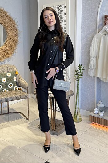 Armine Pocket Detailed Shirt Collar Snap Fastener Tunic 25Kt418 - Black