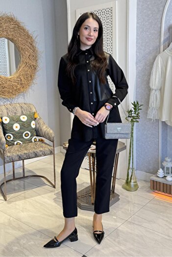 Armine Pocket Detailed Shirt Collar Snap Fastener Tunic 25Kt418 - Black