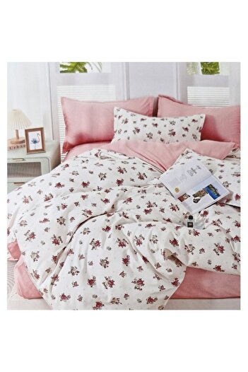 OEM Bed Linen Set for Double Bed, 6 Pieces, Fine Cotton, Pink Floral Print