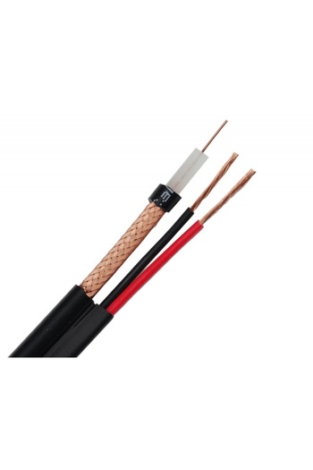 Rovision Coaxial Power Cable RG59 2×0.75mm, 100m Roll – FPE Insulation, Copper Clad Aluminum Shielding, 2