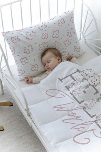 Tuğba Kuğu Organic Printed Montessori (100X200) Quilt Set - Pure Baby Series - Hello World
