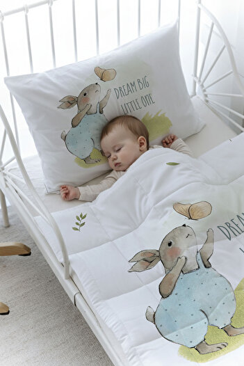 Tuğba Kuğu Organic Printed Montessori (100X200) Quilt Set - Pure Baby Series - Rabbit Playing with Butterfly