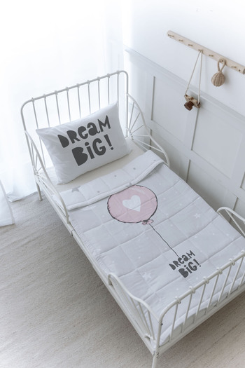 Tuğba Kuğu Organic Printed Montessori (100X200) Quilt Set - Pure Baby Series - Pink Heart Balloon