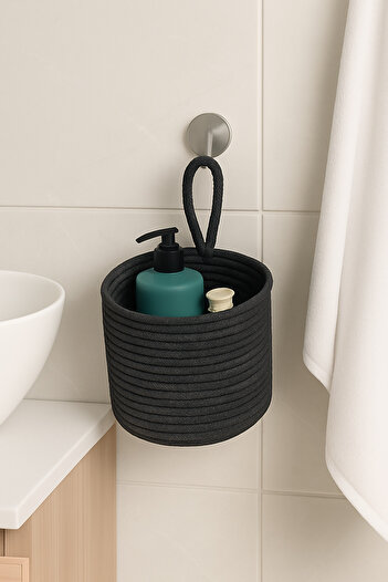 MaVaux Asep Hanging Rope Hand-Woven Bathroom Basket 25X20Cm Wall-Mountable Multi-Purpose Organizer and Storage
