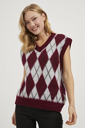 Arma Life Armalife 1109 Baklava Patterned V-Neck Women's Sweater