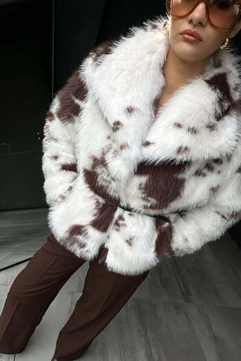 FABB White Belt Detailed Patterned Fur