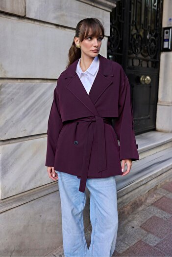 Suziş Oversize Standard Size Short Trench with Belt 9580