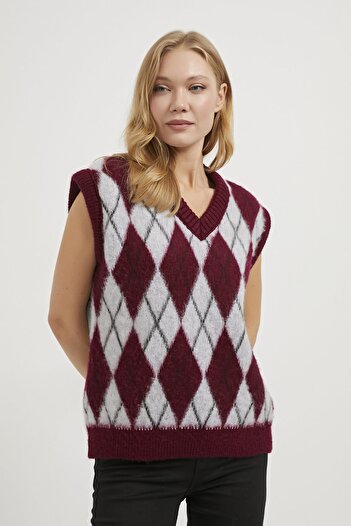 Arma Life Armalife 1109 Baklava Patterned V-Neck Women's Sweater