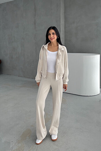 Seda Yalçın Atelier Stone Zippered Modal Suit with Green Front