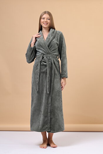 mervemoda Women's Light Khaki welsoft high quality long robe bathrobe