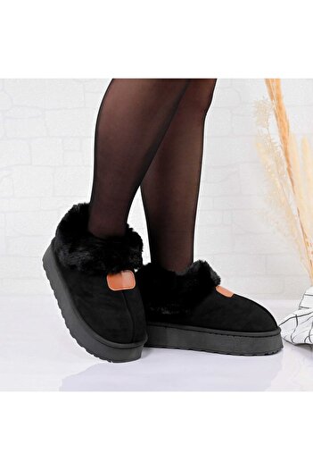 Tmall Women's Slippers, Made of -Suede Leather, With Fur, PD1052, Black