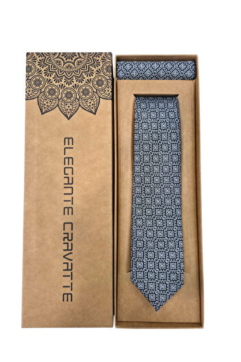 Elegante Cravatte Slim Fit Black and White Patterned Tie - Special Boxed