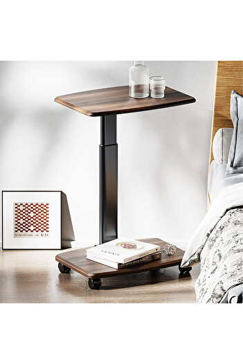 DATMAN Mobile table Height adjustable manually, Castors, Height 72-76cm, Side table for bedroom/bed, Laptop