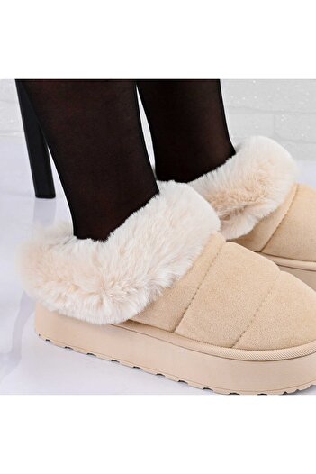 Tmall Women's Slippers, Made of -Suede Leather, With Fur, PD1051, Beige