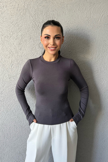 Seda Yalçın Atelier Anthracite Brown Basic Long Sleeve Bodysuit