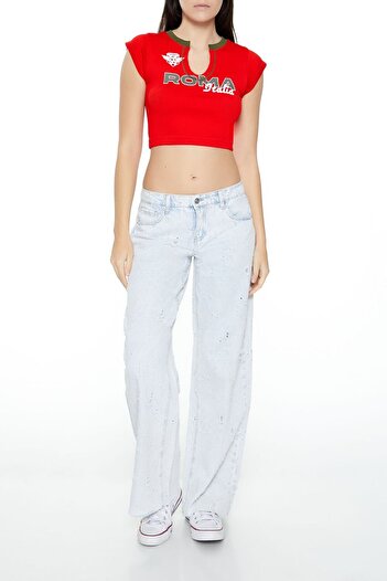 Forever 21 Baskılı Crop Tişört