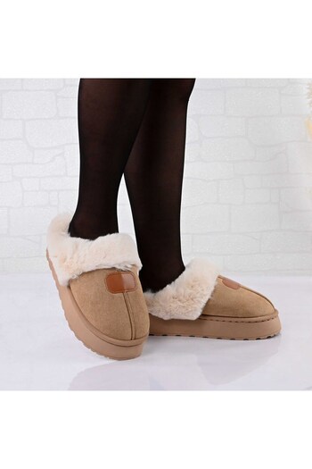 Tmall Women's Slippers, Made of -Suede Leather, With Fur, PD1050, Khaki