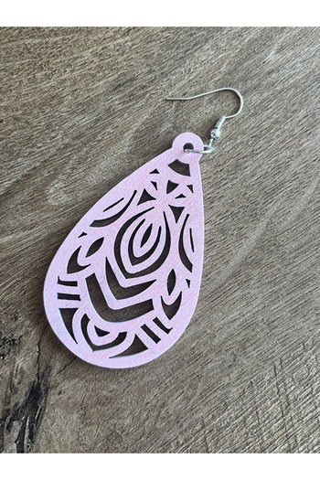 Büyük Hanım Wood Carved Motif Powder Pink Dangle Style Earrings