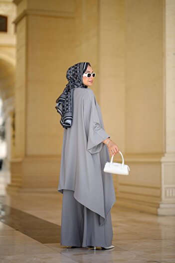 NS Moda Tesettür Elena Takım Gri Model-552