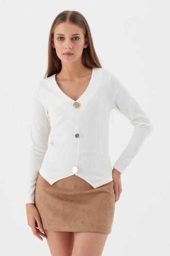 Shopping Shop Design Buttoned V-Neck Bodysuit White