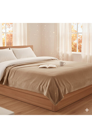 eDebara Thick Velvet Double Blanket Beige for Double Bed 230x220 cm