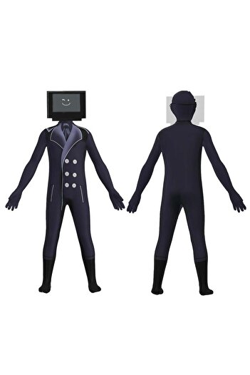 Generic 1 Set Party Cosplay Skibidi Toilet Man TV Man Costume For Kids Black TV Man Costume Adult With Masks