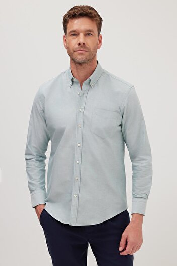 Tudors Men's Regular Fit Classic Cut Premium Oxford 100% Cotton Mint Shirt