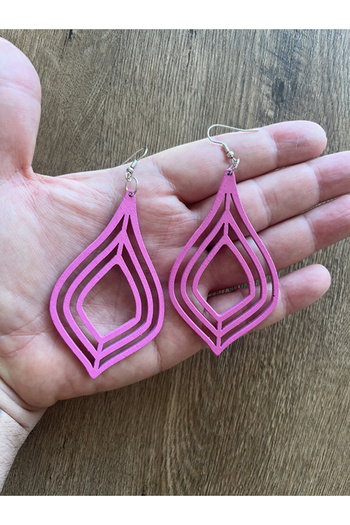 Büyük Hanım Wood Carved Motif Pink Dangle Style Earrings