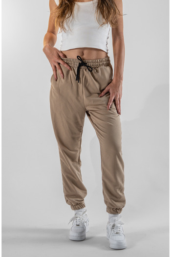 Superbluemexico Women's Beige Jogger Pants with Elasticated Legs