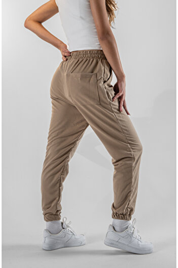 Superbluemexico Women's Beige Jogger Pants with Elasticated Legs