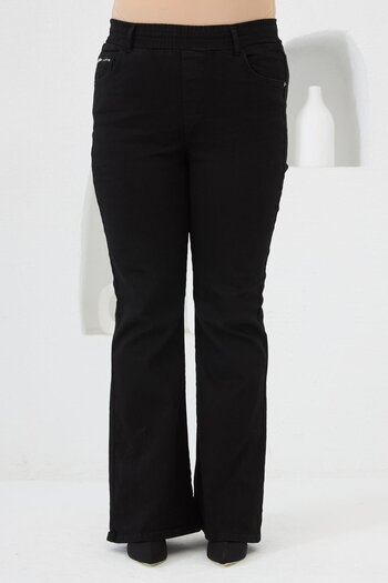 RMG Spanish Style Wide Leg Elastic Waist Plus Size Jeans Black