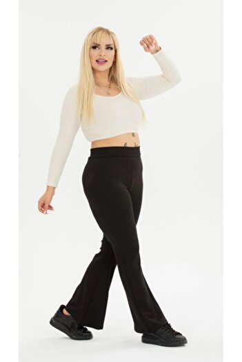 Livik Plus Size Women's Black High Waist Spanish Leg Shaping Drawstring Leggings Pants