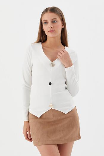 Shopping Shop Design Buttoned V-Neck Bodysuit White