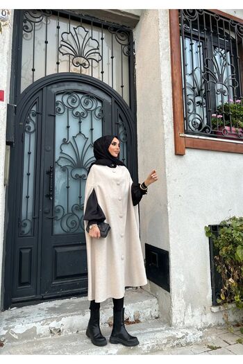 comstar Women's Trendy Buttoned Cream Cashmere Cape Poncho