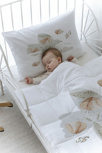 Tuğba Kuğu Organic Printed Baby (100X150) Quilt Set - Royal Series - Flying Bird