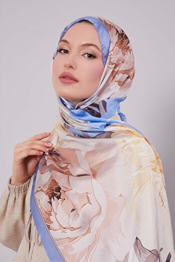Levidor Denim Blue Lotus Pattern Indian Silk Shawl