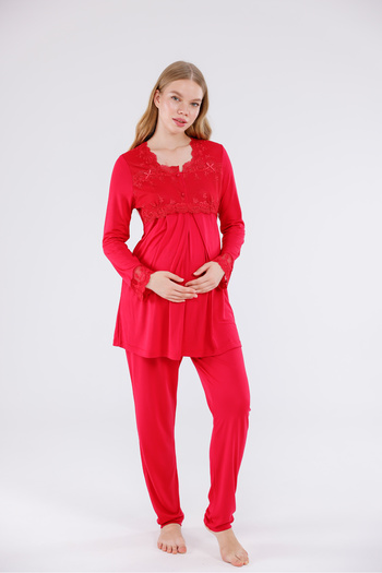 Yulem Homewear Cherry Special Lace Long Sleeve Cotton Maternity Pajama Set
