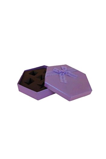 Generic صندوق سداسي أنيق باللون الأرجواني مع شريط مثالي للمجوهرات والشوكولاتة والمناسبات الخاصة 12 قطعة